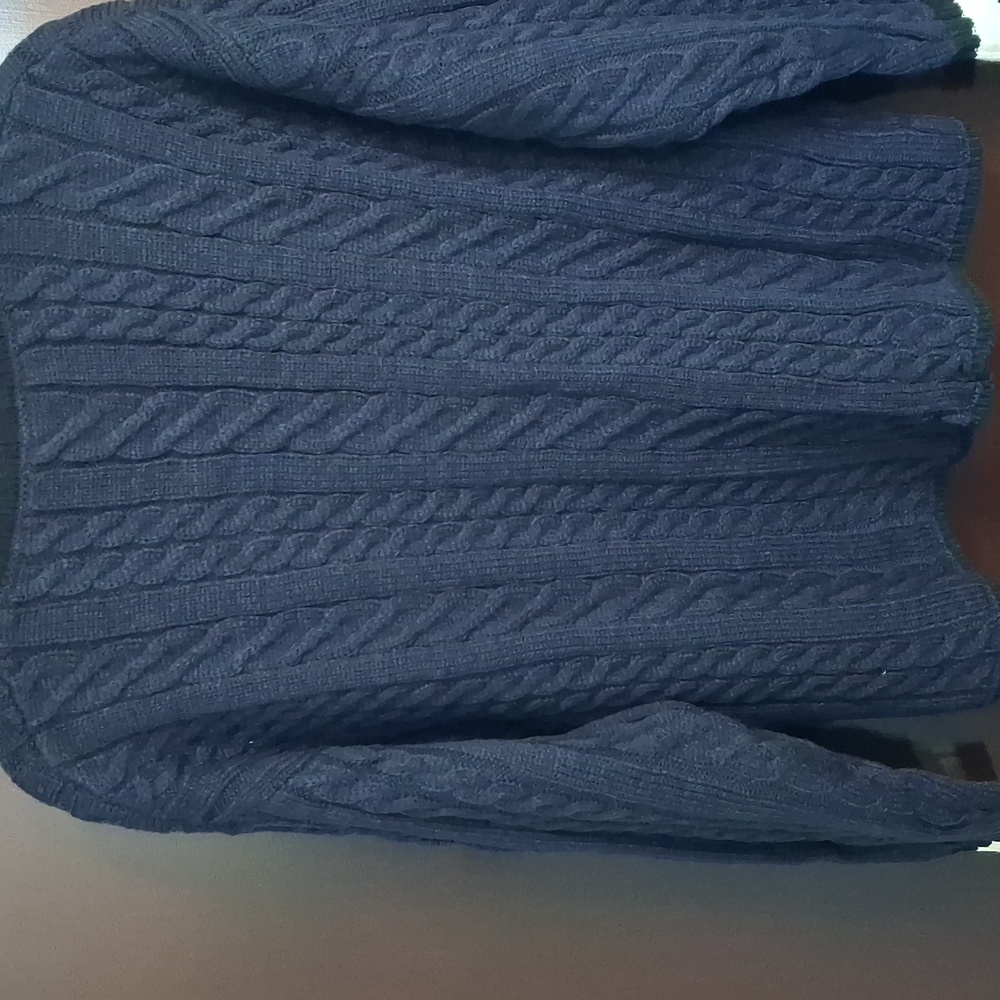 Workshop Republic Clothing Dark Blue Cable Knit Cardigan - Picture 3 of 5